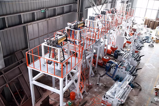 Taiwan Quality High Speed HDPE LDPE PE Poly Plastic Pbat PLA Biodegradable Dual-Screw Co-Extrusion 3-Layer Blown ABA Film Blowing and Making Extruder Machine